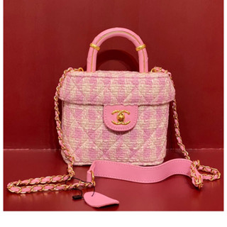 สวยม๊ากกก TWEED VANITY CASS SMALL BAG เกรดมิลเลอร์ กระเป๋า ทรงมินิ กระเป๋าสะพาย vanity case ผ้าทวิส สีชมพู