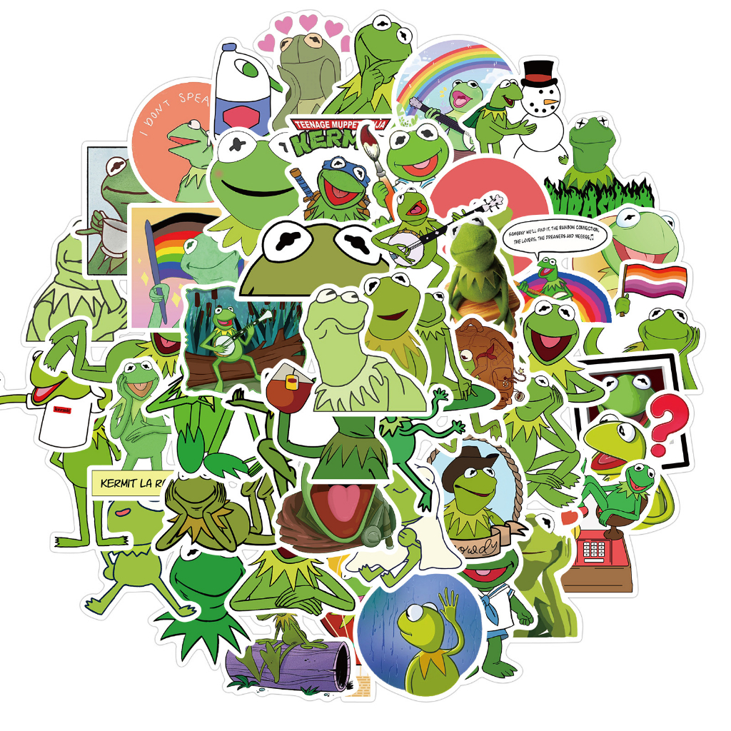 เซซามีสตรีท (芝麻街)KAWS กบเคอร์มิท Sesame Street  sticker สติกเกอร์กันน้ำรูปแบบที่แตกต่างกัน 50ชิ้น Kermit the Frog