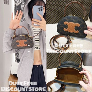 Celine กระเป๋า HALF MOON CASE ทำจากผ้าแคนวาสทรียงฟ์และหนังลูกวัว