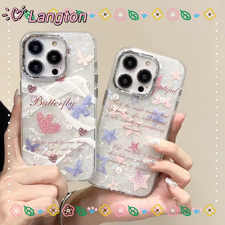 🌈Langton🌸ป้องกันการหล่น ขอบเต็ม iphone 11 14 pro max ผีเสื้อ ดาว เส้นขอบโปร่งใส หวานสวย เรียบง่าย case for iPhone 12 13