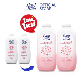 เบบี้มายด์ แป้งเด็ก สูตร ไวท์ ซากุระ 350 กรัม x2 / Babi Midl White Sakura Baby Powder 350g X2