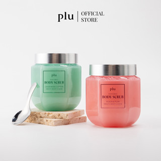 (DUO SET) PLU PERFUMED FRUITY BODY SCRUB PEACH &amp; PLUM 500G + PLU PERFUMED FRUITY BODY SCRUB GREEN MONG COTTON 500G