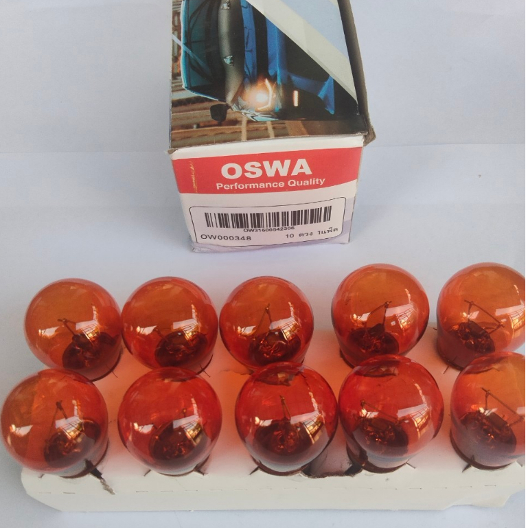 หลอดไฟเลี้ยว ไฟถอย รถยนต์12.v 25w 1ไส้ สีส้ม หลอดไฟท้าย เขี้ยวตรงส้ม 93 OSWA 12.v 25w 1ไส้ ราคาต่อ1หลอด