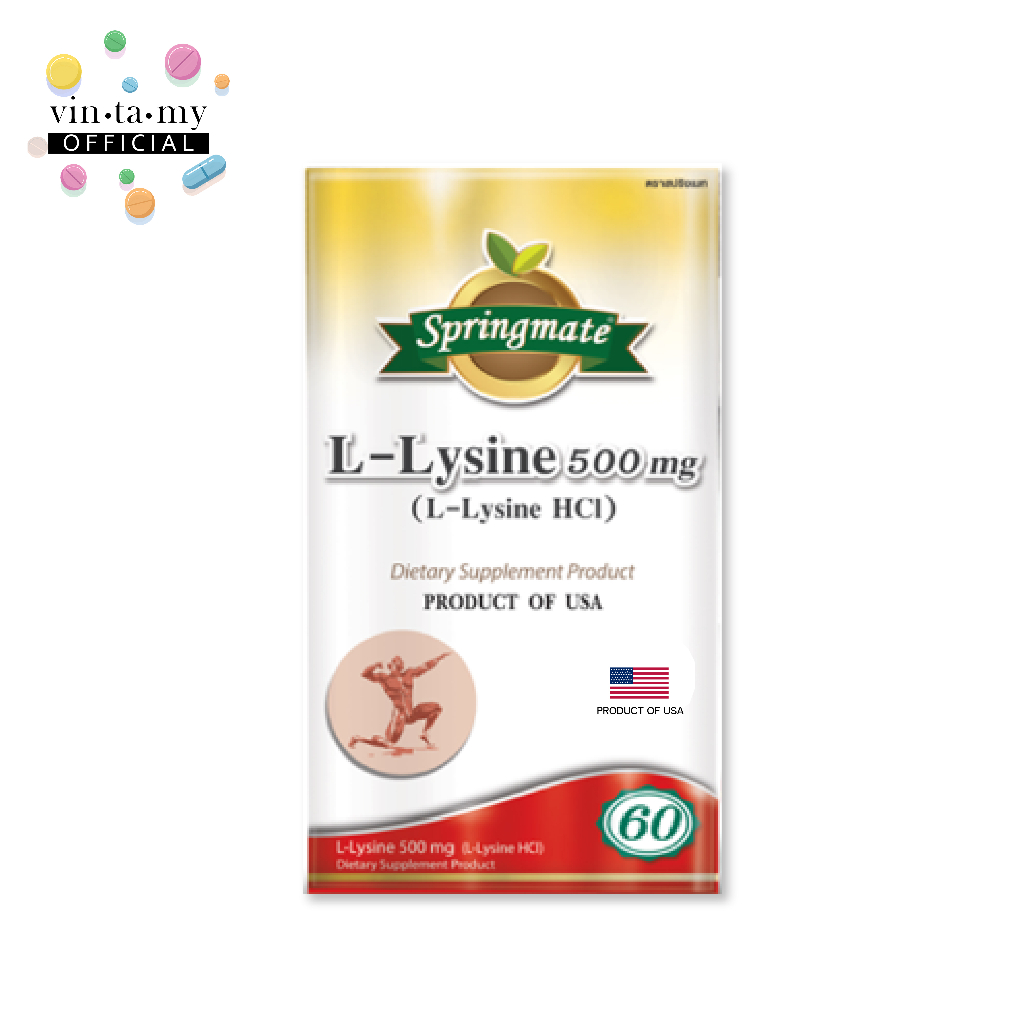 Springmate(สปริงเมท) L-Lysine 500 mg. ขนาด 60 เม็ด [EXP.11/02/2026]