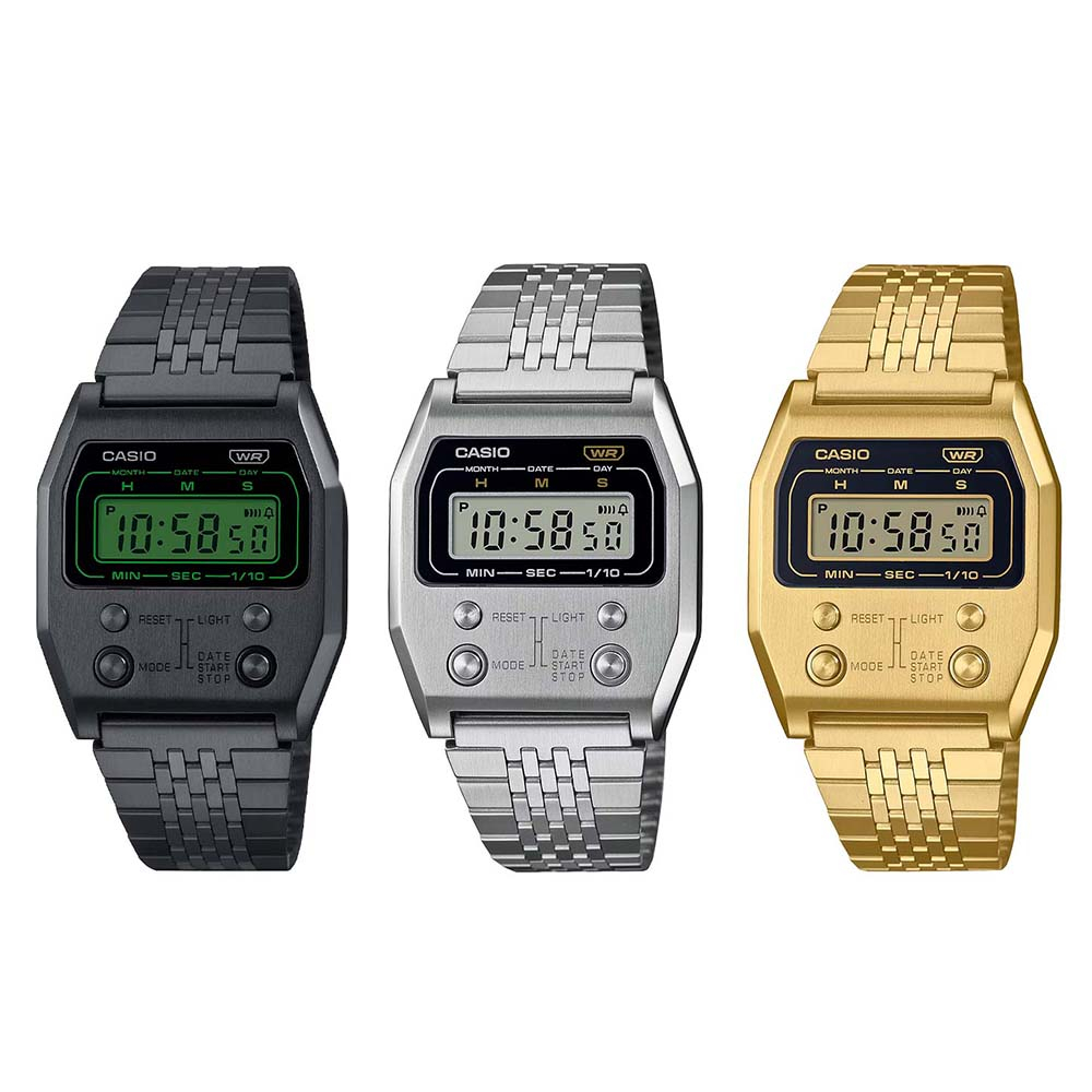 Casio นาฬิกาข้อมือผู้หญิง สายสแตนเลส รุ่น A1100,A1100B,A1100D,A1100G (A1100B-1,A1100D-1,A1100G-5)