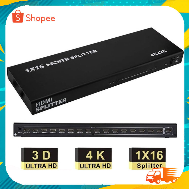 16 Port 1x16 1 in 16 Out HDMI Splitter Video Audio HD HDTV 3D DVD Project, Support 4Kx2K 3D Full HD 