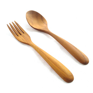 ช้อนส้อมไม้สัก ช้อนกับส้อม ชุด พกพา ช้อนกินข้าว ช้อนทานข้าว อย่างดี KOUPREY Brown Teak Wooden Dining Spoon and Fork Set