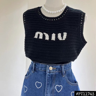 🇰🇷New🇰🇷  Miumiu sleeveless knitted top แขนกุดผ้าทอลายmiu  งานสวยมากค่า จัดด่วนนะคะ