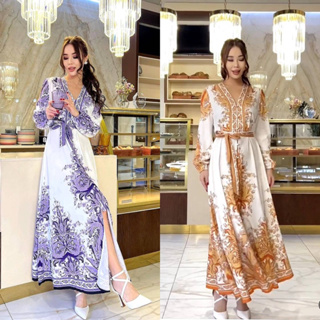 Gossip shop Long dress กระดุมเซิ้ต ชนช็อป ลายสวยดูแพง มีซับในทั้งตัว แถมฟรี เชือกผูกเอว รุ่นนี้ขายดีมาก ปังมากคะแม่