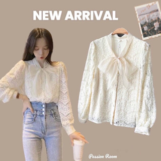 long sleeve stretch lace shirt สวยน่ารักไฮมากจ้าเสื้อเเขนยาวลูกไม้เนื้อนิ่มยืดดีเทลช่วงคอเป็นเชือกผูกน่ารักๆกระดุมมุก