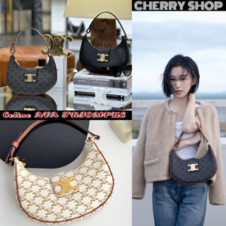 ถูกที่สุด ของแท้ 100%/ซีลีน Celine AVA TRIOMPHE LOGO PRINT BAGกระเป๋าใต้วงแขน Celine new AVA กระเป๋าถือสุภาพสตรี