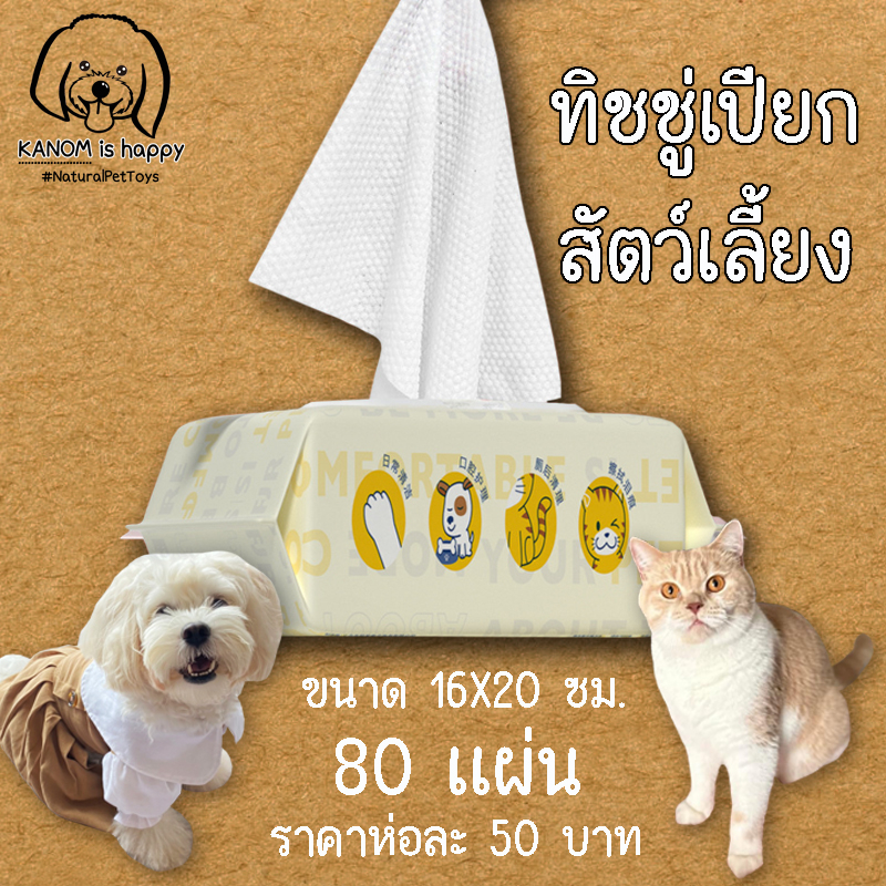 ทิชชู่เปียกสัตว์เลี้ยง ผ้าเช็ดทำความสะอาดสุนัขแมว เนื้อผ้าคุณภาพสูง ชุ่มชื้นผสมน้ำบริสุทธิ์ ช่วยดูแลปกป้องผิวสัตว์เลี้ยง