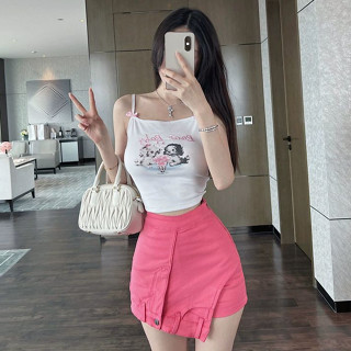 พร้อมส่ง เสื้อกล้ามผู้หญิง เสื้อครอปหญิง ติดโบว์ที่สายเดี่ยว ทรงสลิมฟิต #60258