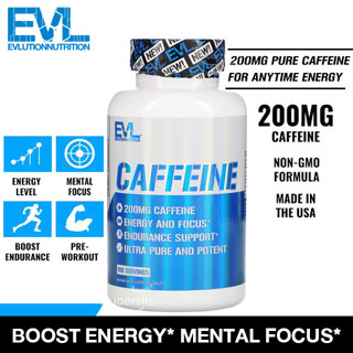 EVLution Nutrition, Caffeine, 200 mg, 100 Tablets คาเฟอีนปราศจากน้ำ เพิ่มพลังงาน การโฟกัส