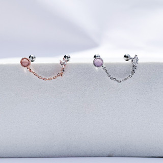 จิวต่างหูเกาหลี More Than Piercing: C029 Roundy Pink Chain