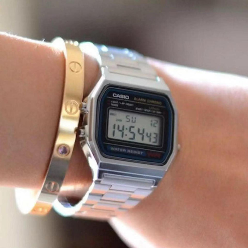 Casio นาฬิกาข้อมือผู้ชาย สายสแตนเลส รุ่น A158WA-1DF - สีเงิน