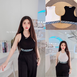 🎊mnv_shop🎊 ( A109 ) เสื้อครอปกล้าม ‼️แต่งแถบลายใหม่👗🩱 ผ้าเรย่อน👗🩱ทรงสวย ใส่แมสกับกางเกงได้หลายแบบ ผ้ายืดได้เยอะ เข้ารูป