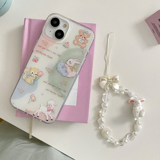 สต๊อคไทย พร้อมส่ง #เคสไอโฟน แบบขอบยางนิ่ม iphone 11-14Promax 🌸เคสลายน้องสัตว์+สายคล้องกระต่าย