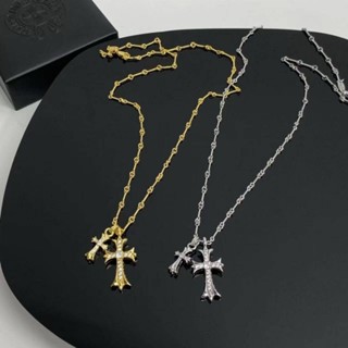 Chrome​ Heart 2 cross with diamonds necklace