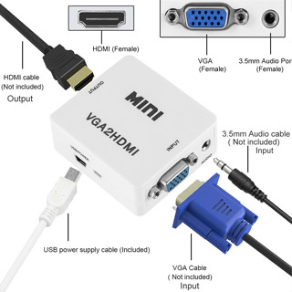 Mini HD VGA TO HDMI Converter ตัวแปลงสัญญาณภาพ กล่องแปลงสัญญาณภาพ VGA เป็น HDMI พร้อมช่องเสียบเสียง AUX