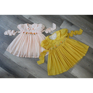 ฺ(สีชมพู)สม็อคเดรสสุดน่ารัก Baby girl dress smocked, Memory Lanes Kidswear Brand