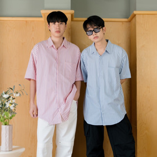 HOLIN shirt เสื้อเชิ้ตแขนสั้นทรงโอเวอร์ไซส์ชายยาว