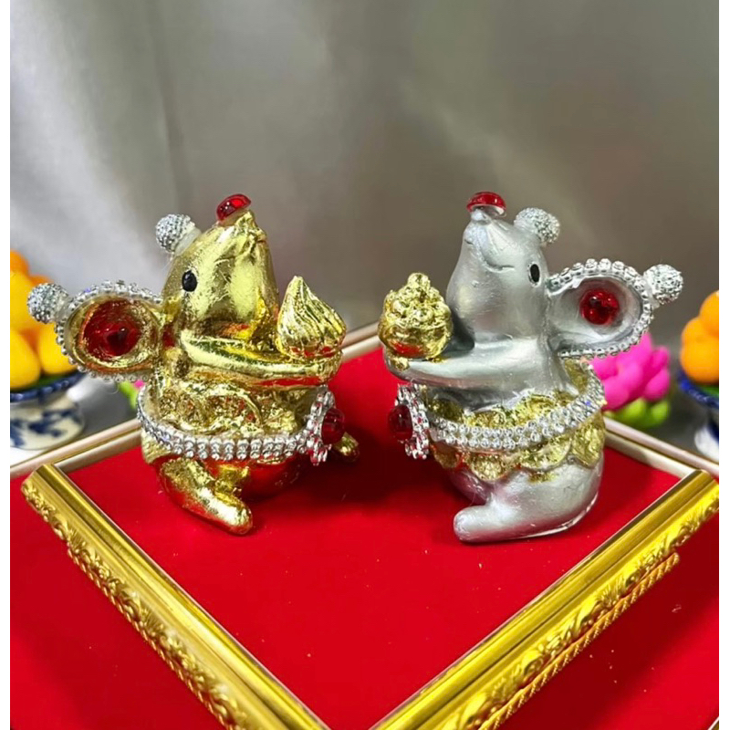 ( ขายเป็นคู่ ) หนูมุสิกะ เงิน ทอง หนูมุสิกะถวายพระพิฆเนศ หนู พระพิฆเนศ