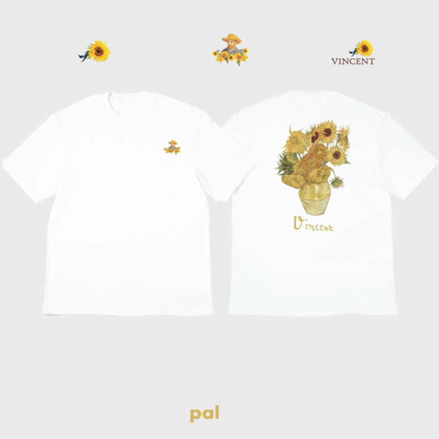 pal เสื้อยืด สีขาว oversize unisex ลาย sunflower Vincent van Gogh