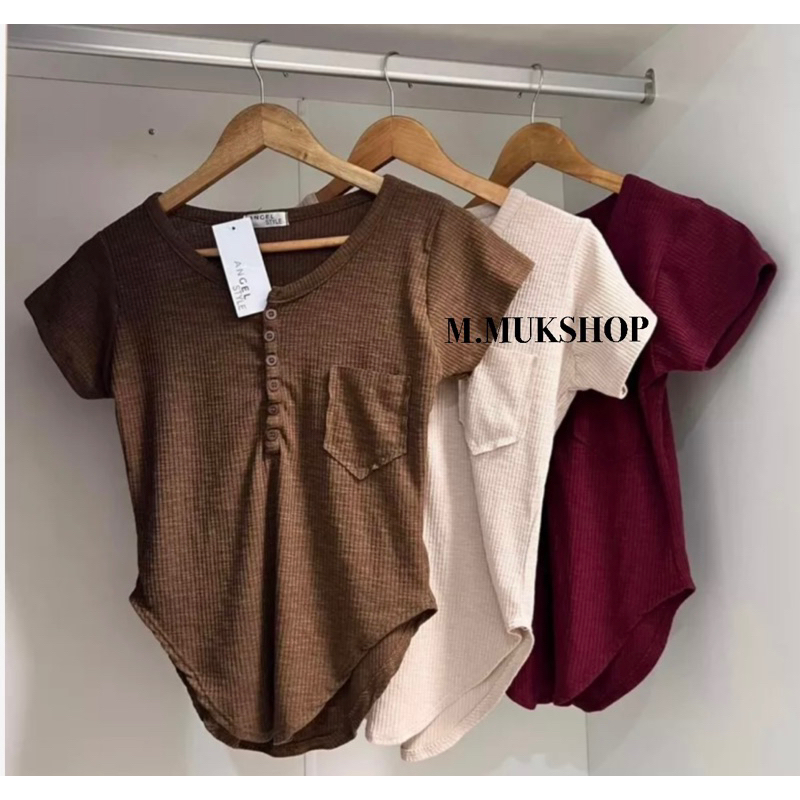 เสื้อยืดกระดุมหน้าผ้าร่องสลาฟ (แขนสั้น) ป้ายAngel #พร้อมส่ง