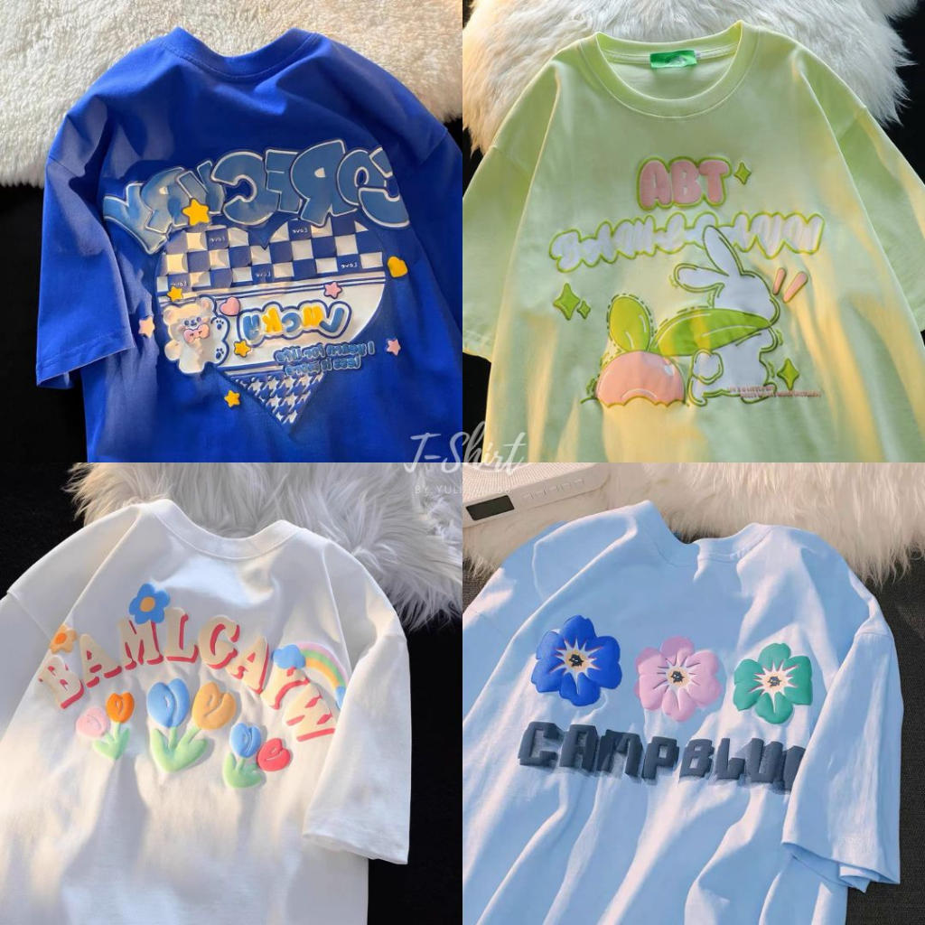 TSN เสื้อยืด คอกลม แขนสั้น สีพื้น สีพาสเทล ผ้าคอตตอน อก 42 นิ้ว ลายน่ารัก ขนาดฟรีไซซ์