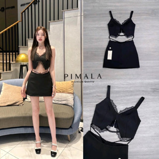 Pimala เซ็ตเสื้อครอป กระโปรงกางเกง ชุดเซ็ตสีดำ