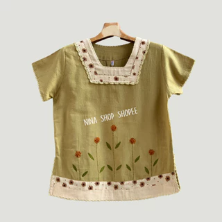 เสื้อผ้าฝ้าย งานถักงานปักแฮนด์เมด สาลูชั้นเดียวเนื้อนุ่มมือ แขนสั้น ทรงเอ สวมใส่สบาย ใส่เที่ยว ใส่อยู่บ้าน เข้าครัวสบายๆ