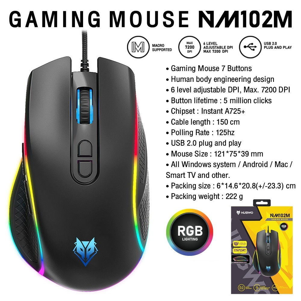 เมาส์เกมมิ่ง NUBWO NM-102M Gaming Macro Mouse ประกัน 1 ปี