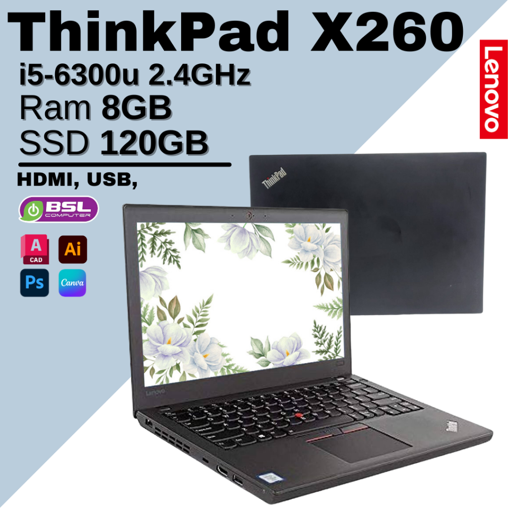 Used laptop Lenovo ThinkPad x260 จอ 12.5 นิ้ว Laptop i5 gen 6 โน๊ตบุ๊คมือสอง NBมือสอง