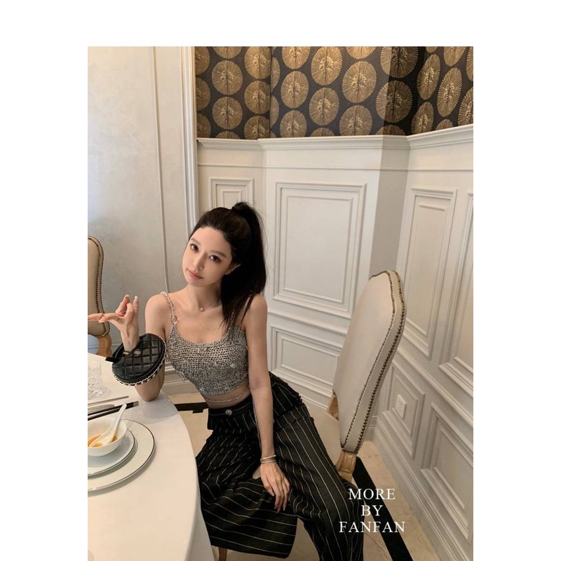 kloset A - เสื้อสายเดี่ยวผ้าถักสายลูกปัด