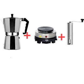 ชุดหม้อต้มกาแฟ Moka Pot 3/ 6 ถ้วย-พร้อมเตาไฟฟ้า500W ที่บดกาแฟ ชุดออกร้าน ชุดเริ่มต้น