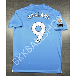 เสื้อฟุตบอล แมนซิตี้ Home เหย้า 2023/24 อาร์มแชมป์พรีเมียร์ลีค เบอร์ชื่อ 9 HAALAND 10 GREALISH 17 DE BRUYNE