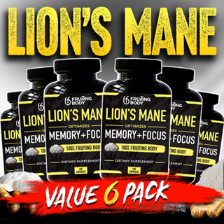 🍄 Lions Mane Mushroom Capsules แคปซูลเห็ดหัวลิง  🏷️ Value Pack of 6 Lions Mane Bottles 💊 Select 60 or 120 Cap Bottles