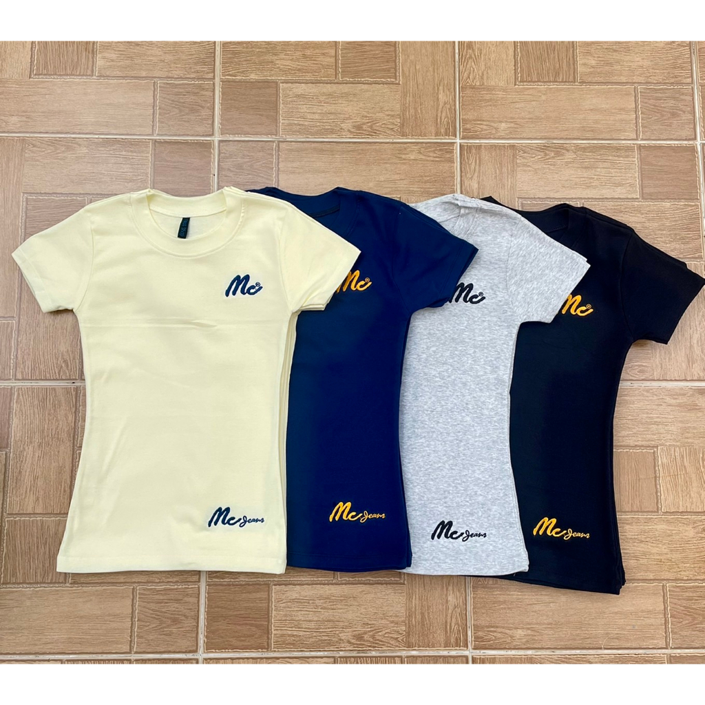 เสื้อยืดแฟชั่นรัดรูป ปักบน-ล่างMC