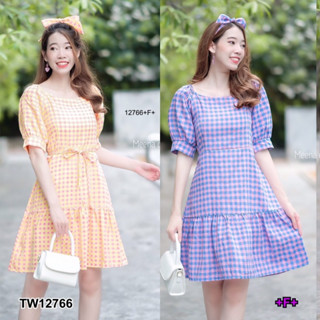 MM12766 เดรสลายสก็อตชายระบายผูกเอว Mens plaid dress with ruffled waist ties