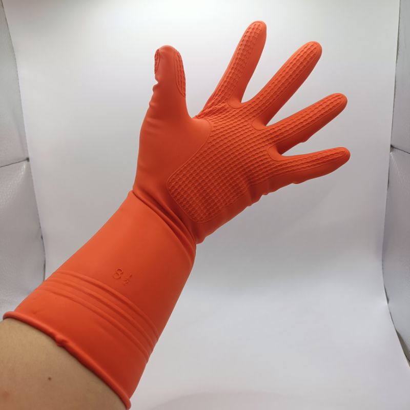 ถุงมือยางสีส้ม(swan) ไซส์8.5 ถุงมือล้างจาน ถุงมือล้างห้องน้ำ ถุงมือทำความสะอาด ถุงมือทำสวน เหนี่ยวคุณภาพดีไม่ขาดง่าย - รูปที่ 4