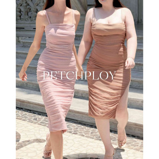 [กรอกโค้ดSEP2PPB ลด130] PETCHPLOYCLASSIC New in KATE Dress เดรสผ้ามุ้งเข้ารูป สายเดี่ยว จีบย่นทั้งตัว ชุดออกงาน