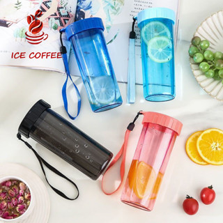 🧊 ICE COFFEE กระบอกน้ำ 500ml ขวดน้ำพลาสติก กระบอกน้ำแก้วแบบใส กระติกน้ำ มีให้เลือก 5 สี J0KC