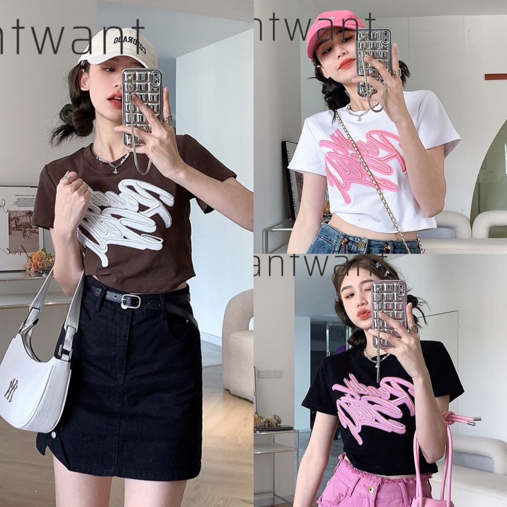 Sweet เสื้อครอป สกีนลายแฟชั่น สีสวย เนื้อผ้านิ่มระบายอากาศ 95