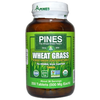 วีทกราส ต้นอ่อนข้าวสาลี Pines International, Wheat Grass, 500 mg, 250 Tablets