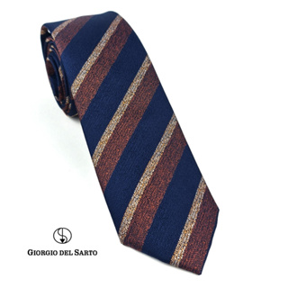 Giorgio Del Sarto Necktie 7.5 cm Brown with Blue Stripe Fabric Texture เนคไทสีน้ำตาลมีเท็กเจอร์