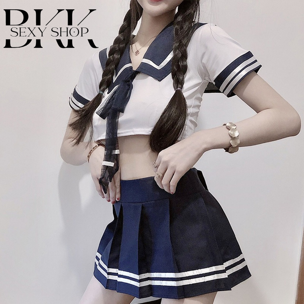ชุดนักเรียนสาวญี่ปุ่น ชุดคอสเพลย์นักเรียน กระโปรงสั้นสีน้ำเงินเข้ม B-028