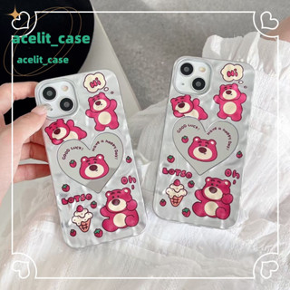 ❤️ส่งของขวัญ❤️ เคสไอโฟน 11 12 13 14 Pro Max พื้นผิวกระจก แฟชั่น หมีน้อย การ์ตูน ระดับสูง Case for iPhone สไตล์วรรณศิลป์