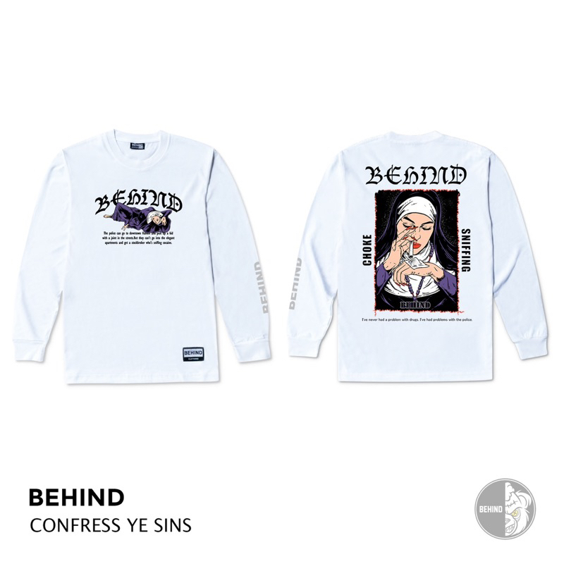 BEHIND เสื้อยืด แขนยาว “CONFRESS YE SINS “  แนวสตรีท เสื้อยืดชาย หญิง รูปที่ 3