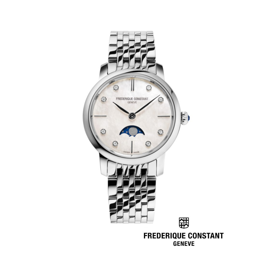 Frederique Constant Quartz FC-206MPWD1S6B Moonphase Diamonds Slimline Ladies Watch